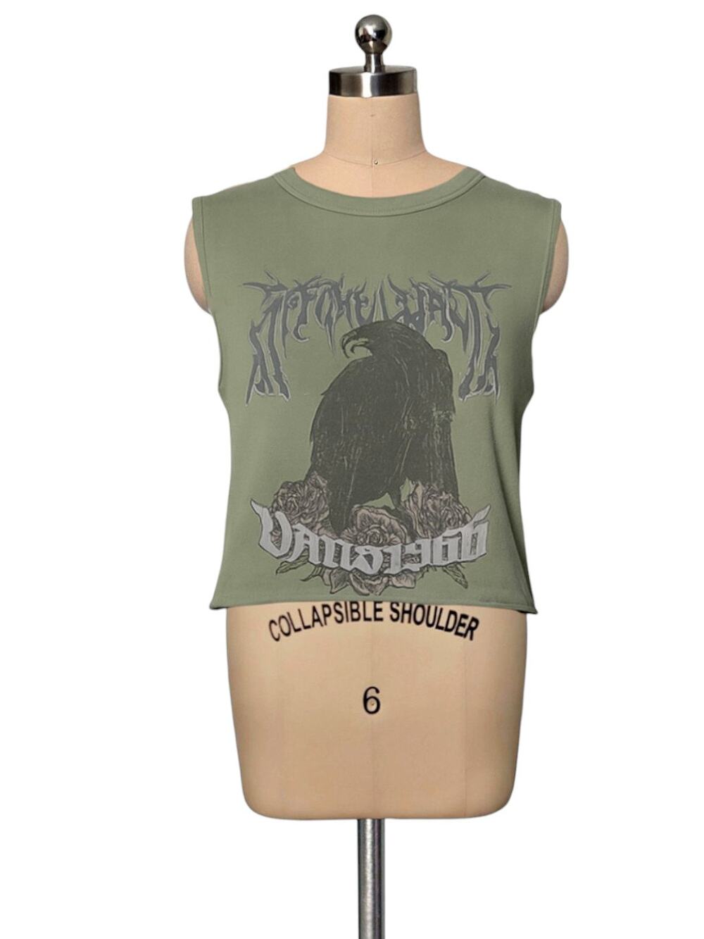 Vintage Vans Green Distressed Crow Graphic Print Tank Top Shirt M